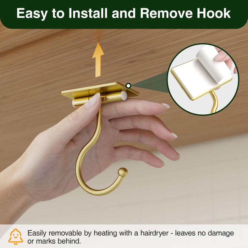 Josmimic Under Cabinet Banana Hook Adhesive - Sticky Banana Hanger Under Counter, Sturdy Metal Banana Holder for Hanging Bananas or Kitchen Utensil, Banana Saver, Keeps Bananas Fresh, Gold - Image 3